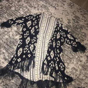 Blue and Cream Fringe Kimono